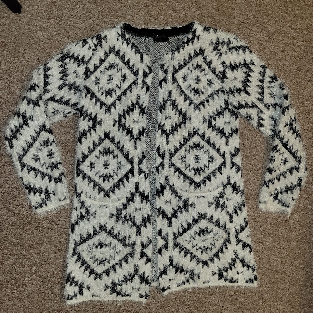 White and black western aztec cardigan